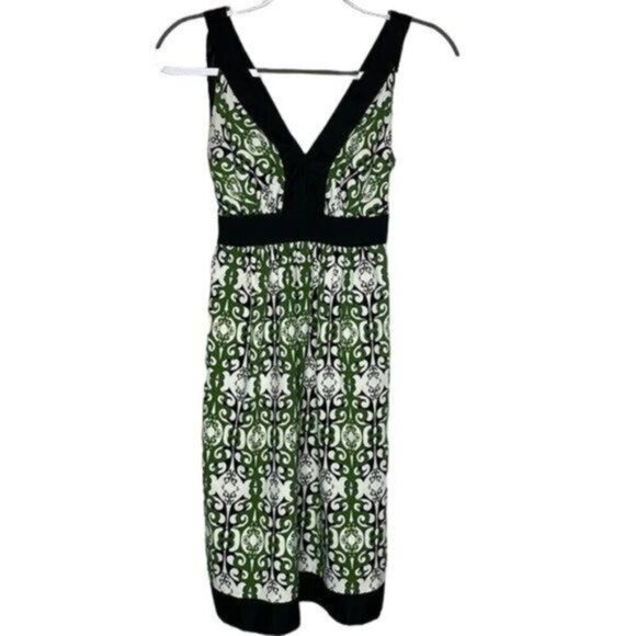 Trulli Ann Taylor LOFT Sz 2P Green White Black Boho Sleeveless Lightweight Dress - Picture 1 of 8